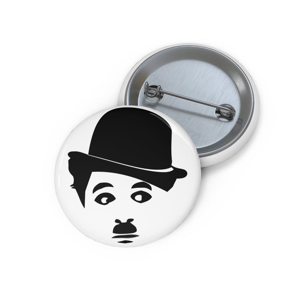 1.25 inch pin featuring black-and-white Charlie Chaplin face – silent film burnout button by NOPE & CO.