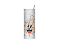 Happy Middle Finger full-wrap insulated tumbler featuring a smiling cartoon hand flipping the middle finger on a weathered concrete-style background.